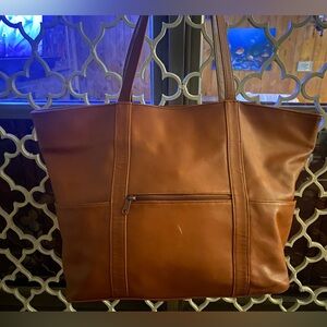 (EUC) LORD & TAYLOR Large British Tan Leather Tote Bag/Dual Hand/Shoulder Straps